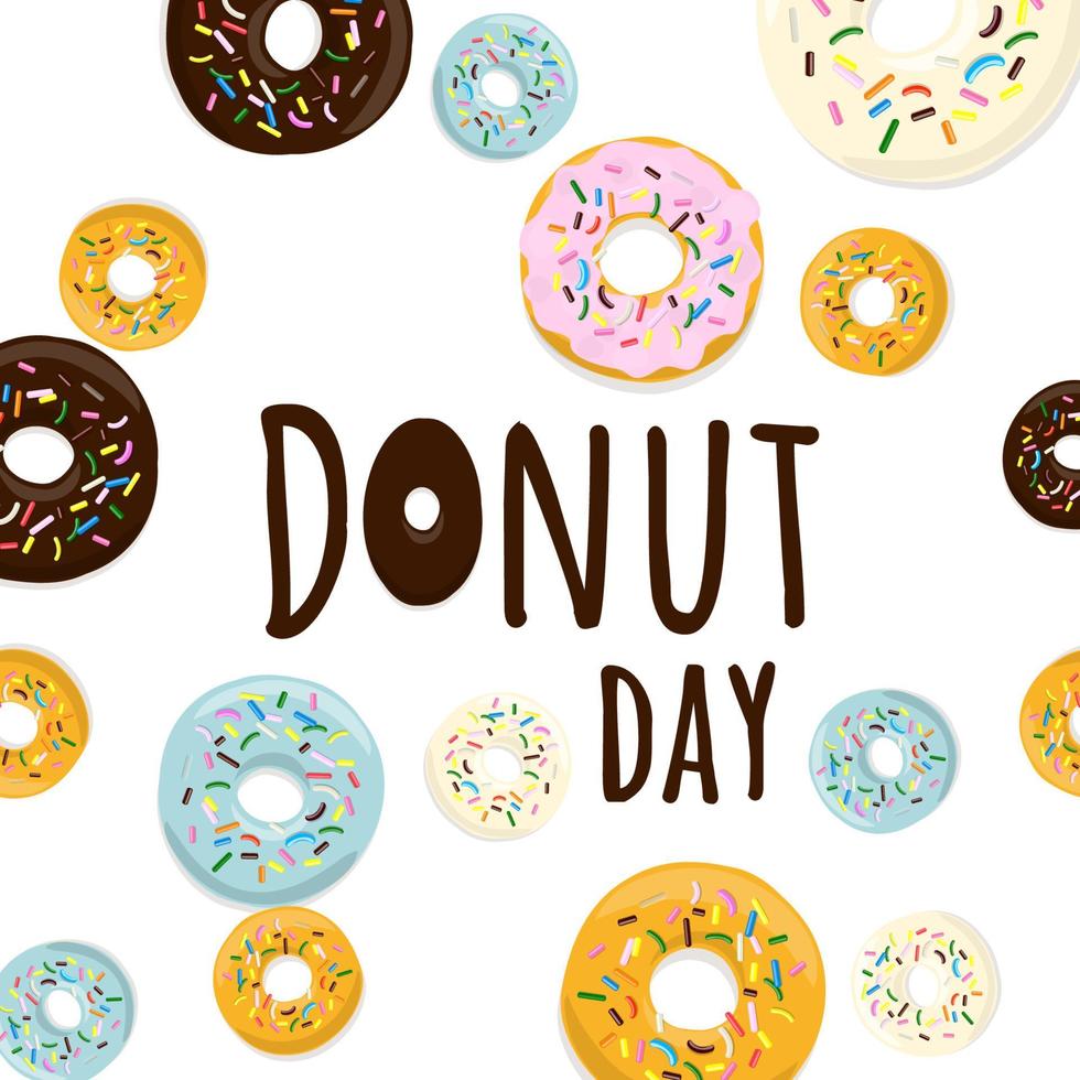 süßer Donut-Satz traditioneller amerikanischer süßer Desserts im Cartoon-Stil isoliert auf weißem Hintergrund mit Text-Donut-Tag, Vektorillustration vektor