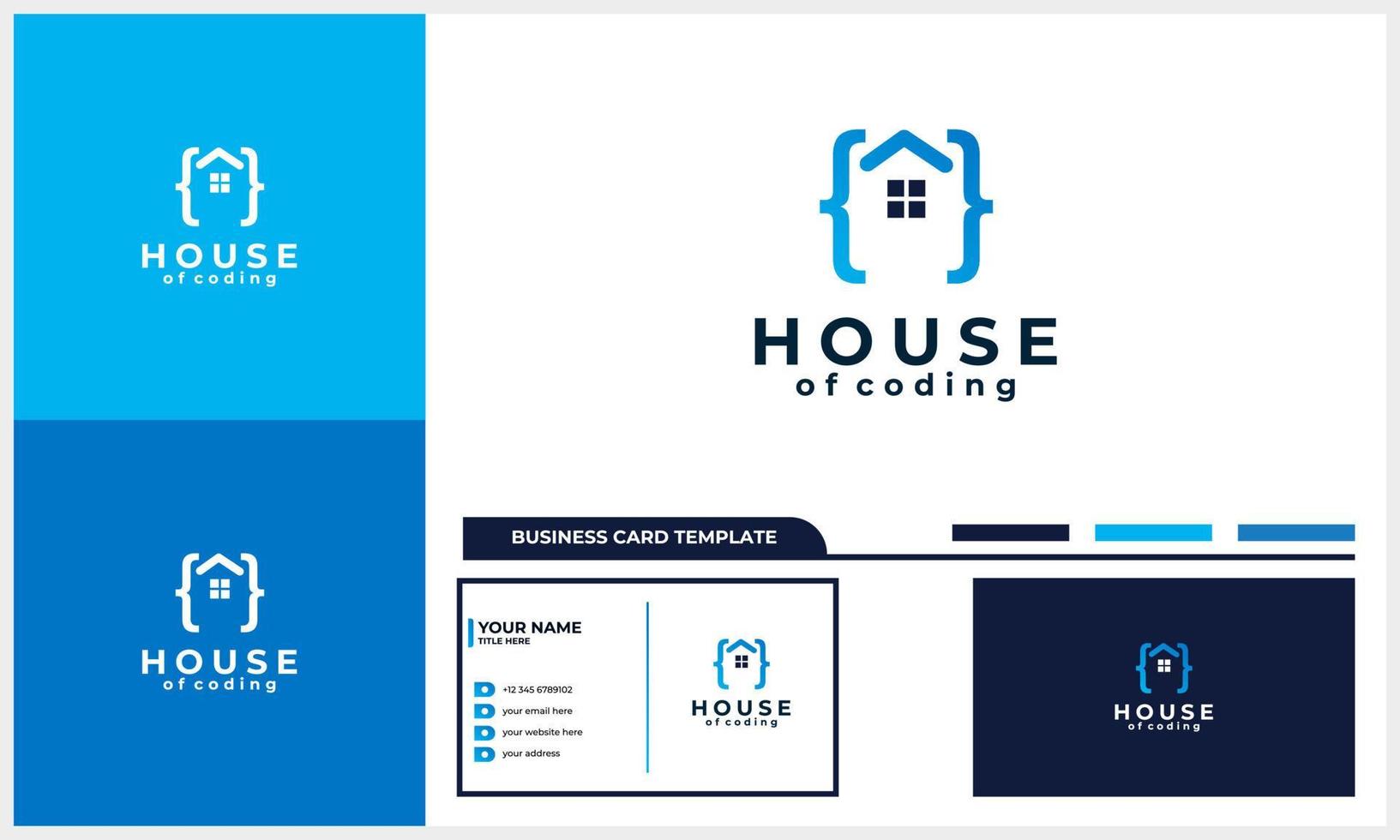 Haus oder Haus mit Code-Logo-Konzept mit Visitenkartenvorlage vektor
