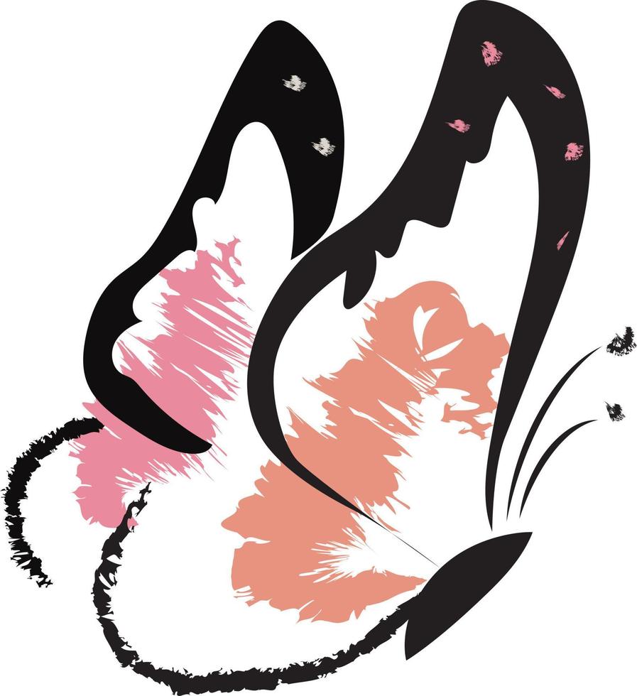 enkel handritad stil fjäril med rosa vingar. vektor illustration