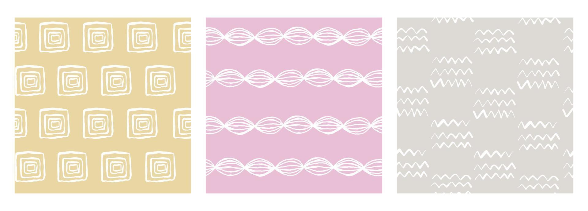 handritad geometrisk sömlös modern abstrakt rosa, gul pastellmönster set. söt vektor afrikansk samling för papper, tyg, bok, sovrum, barn.