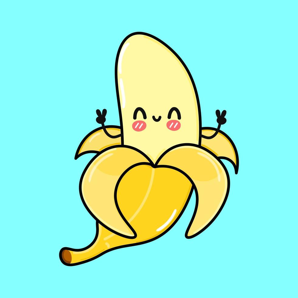 süßer lustiger Bananencharakter. vektor hand gezeichnete karikatur kawaii charakter illustration symbol. isoliert auf blauem Hintergrund. Bananen-Charakter-Konzept