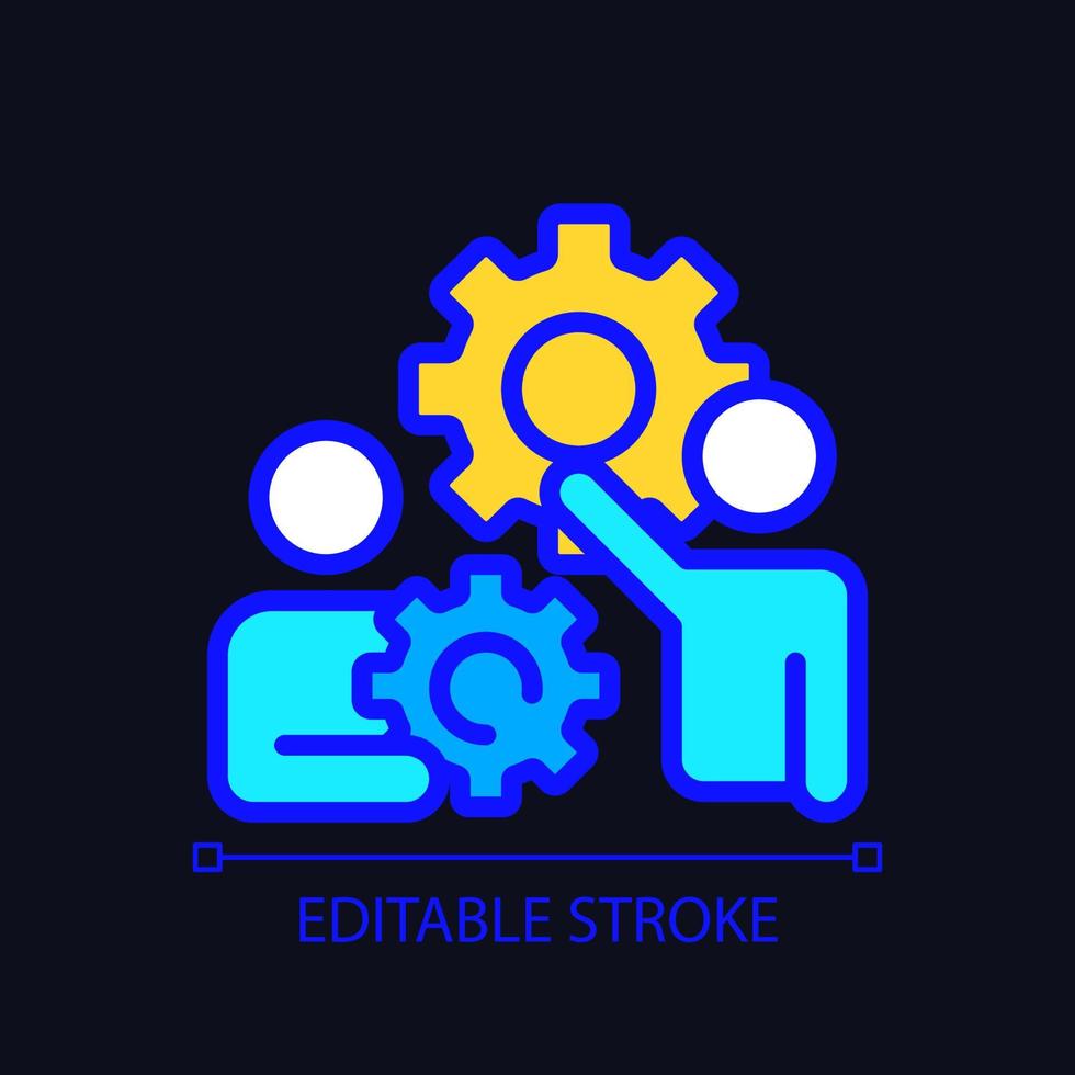 Koordinationspixel perfektes RGB-Farbsymbol für dunkles Thema. Gruppenprojektentwicklung. Zusammenarbeit für die Arbeit. einfache gefüllte Strichzeichnung auf dem Hintergrund des Nachtmodus. editierbarer Strich. Schriftart Arial verwendet vektor