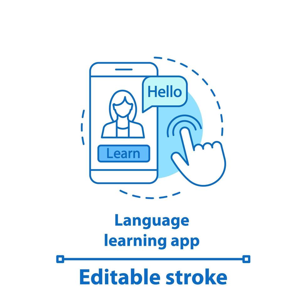 Symbol für das Konzept der Sprachlern-App. Online-Kurse Idee dünne Linie Abbildung. E-Learning. Rechtschreibprüfung. Vektor isoliert Umrisszeichnung. editierbarer Strich