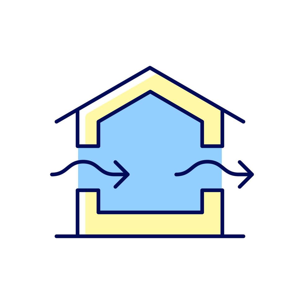 ventilationssystem rgb färgikon. tillhandahålla naturlig ventilation i byggnaden. förbättra inomhusluftens kvalitet. förhindrar kondens i huset. isolerade vektor illustration. enkel fylld linjeritning