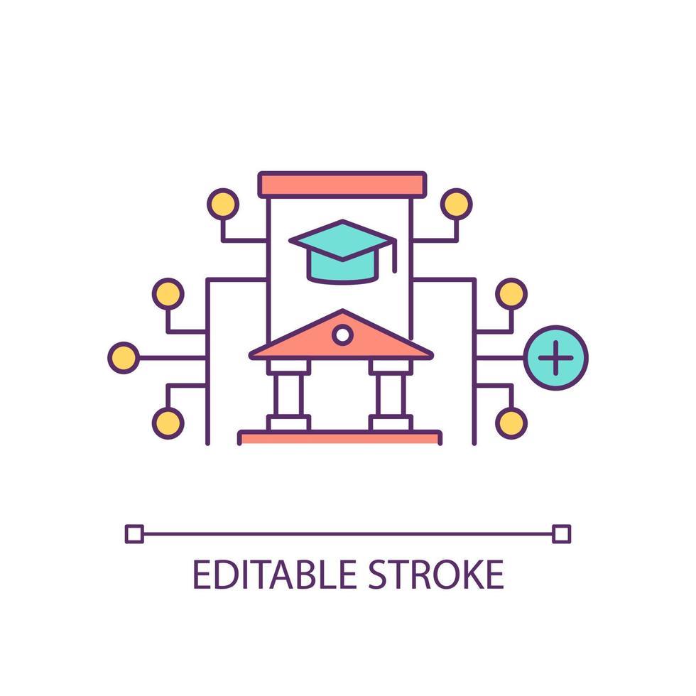 universitet struktur rgb färgikon. läroanstalt. lärandesystemsorganisation. val av akademisk examen. isolerade vektor illustration. enkel fylld linjeritning. redigerbar linje