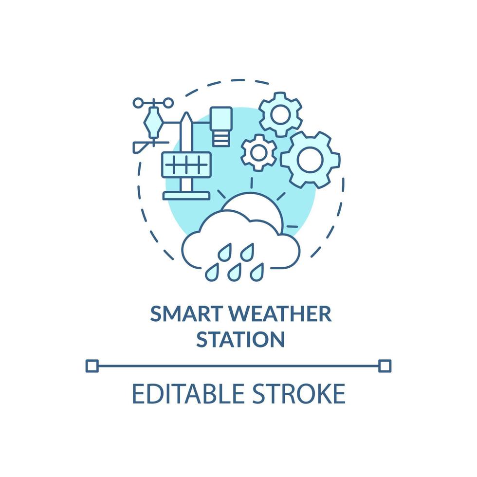 Symbol für das türkisfarbene Konzept der intelligenten Wetterstation. temperatur- und feuchtigkeitserkennung abstrakte idee dünne linie illustration. isolierte Umrisszeichnung. editierbarer Strich. Arial, unzählige pro-fette Schriftarten verwendet vektor