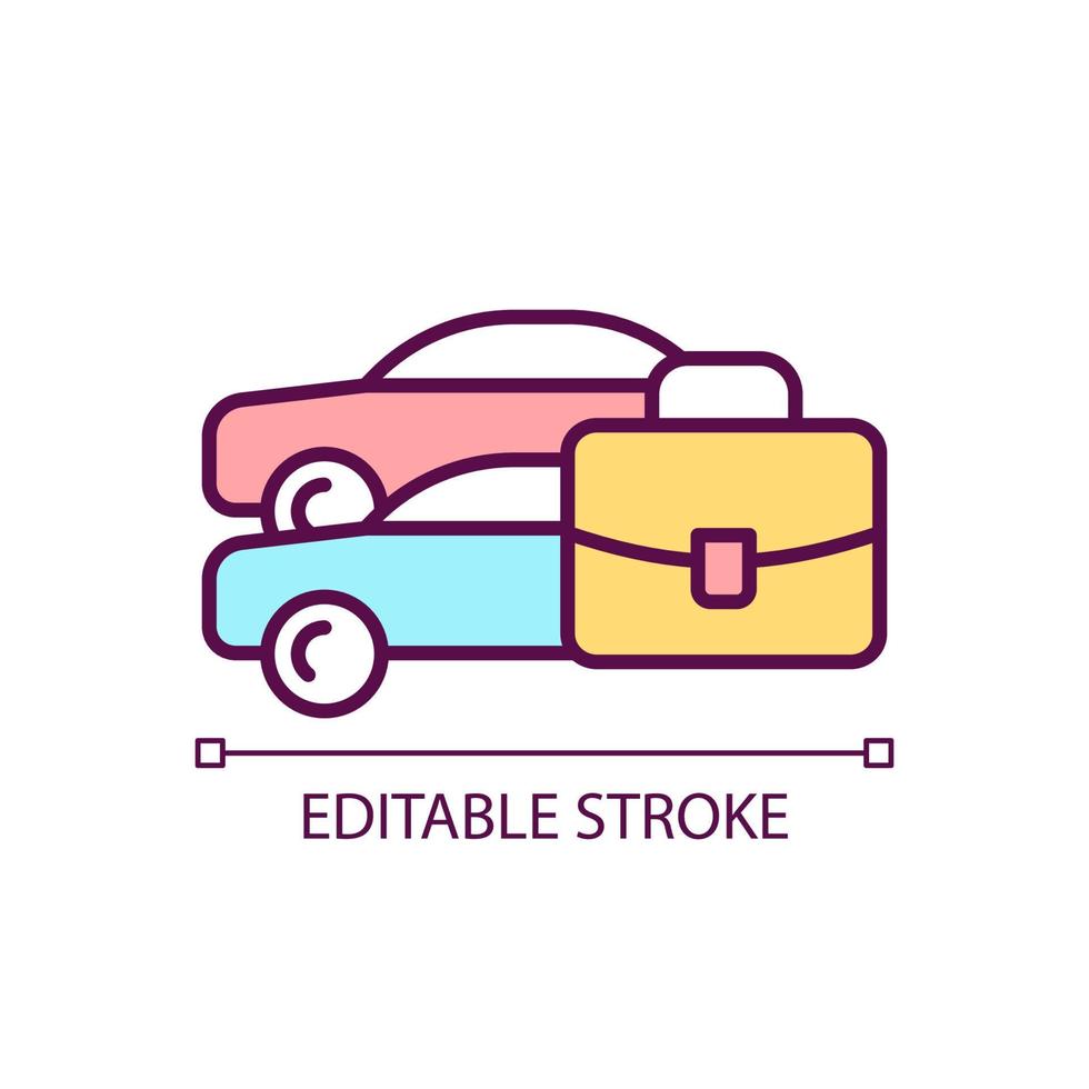 RGB-Farbsymbol für Firmenwagen. isolierte Vektorillustration. Unternehmenstransport. dem Mitarbeiter zur Verfügung gestelltes Auto. Geschäftsreise. einfache gefüllte Strichzeichnung. editierbarer Strich. Schriftart Arial verwendet vektor