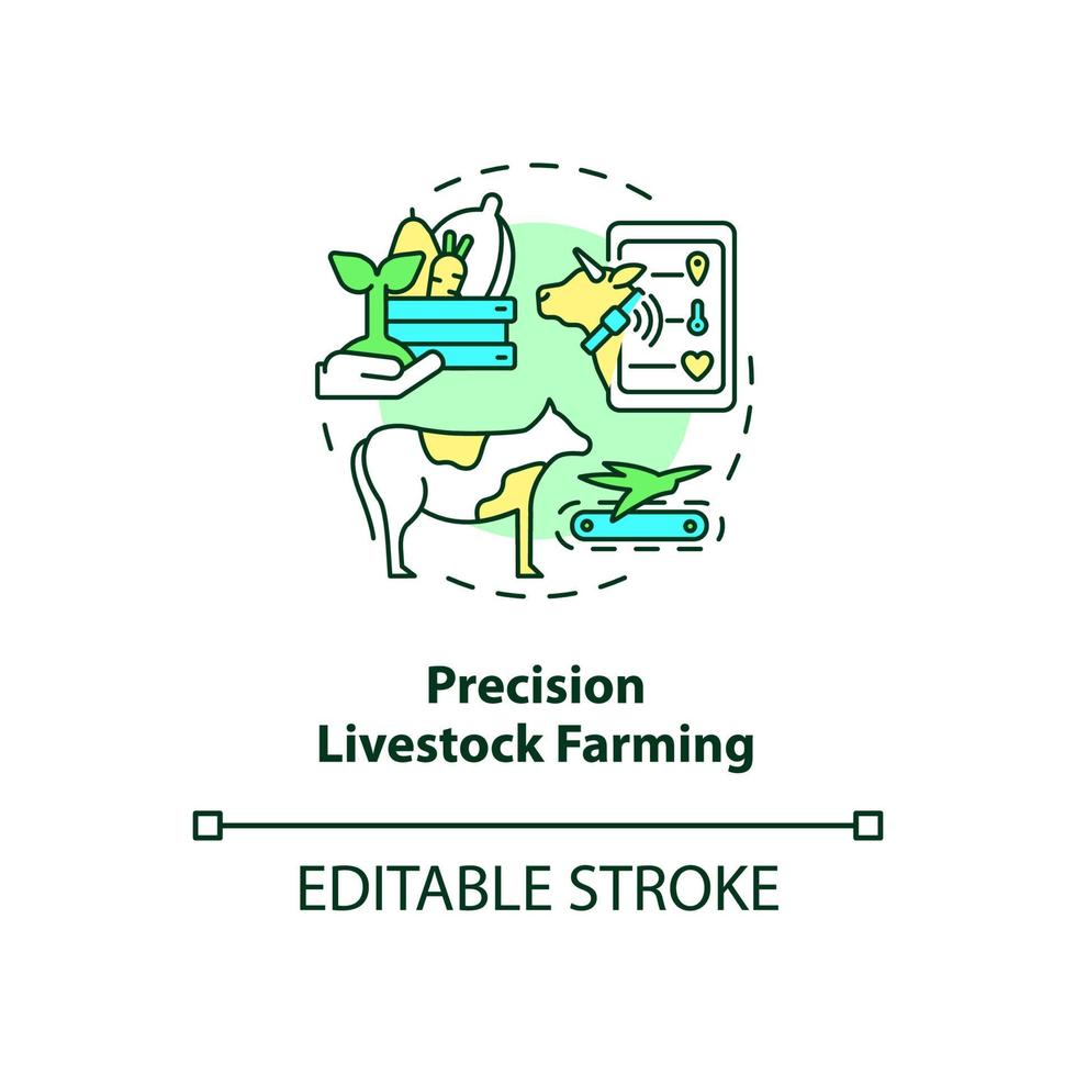 Symbol für das Konzept der Präzisionstierhaltung. intelligente technologie abstrakte idee dünne linie illustration. Tieranalyse. isolierte Umrisszeichnung. editierbarer Strich. Roboto-Medium, unzählige pro-fette Schriftarten verwendet vektor