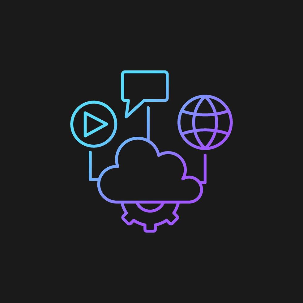 Cloud-Computing-Gradientenvektorsymbol für dunkles Thema. Dateien speichern und teilen. Bereitstellung von Computerdiensten. dünne Linie Farbsymbol. Piktogramm im modernen Stil. Vektor isoliert Umrisszeichnung