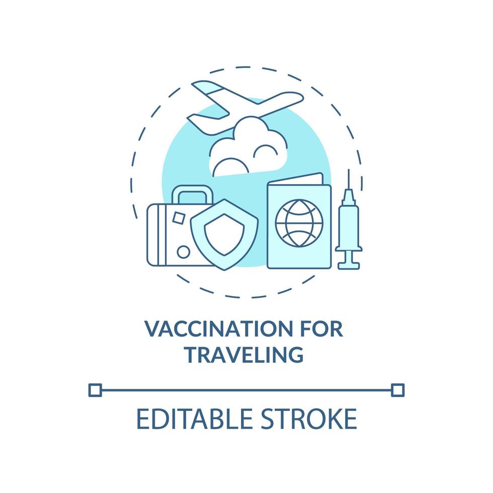 vaccination för resande blå konceptikon. skydd mot covid abstrakt idé tunn linje illustration. vaccinationsdokument. vektor isolerade kontur färgritning. redigerbar linje