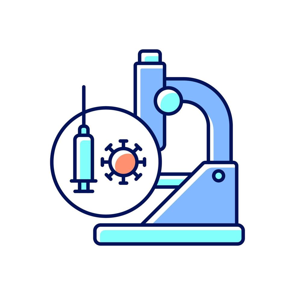 Testen von Impfstoffen RGB-Farbsymbol. Laborforschung. Herstellung sicherer und wirksamer Impfstoffe. klinische Entwicklung. präklinische Studien. isolierte vektorillustration. einfache gefüllte Strichzeichnung vektor