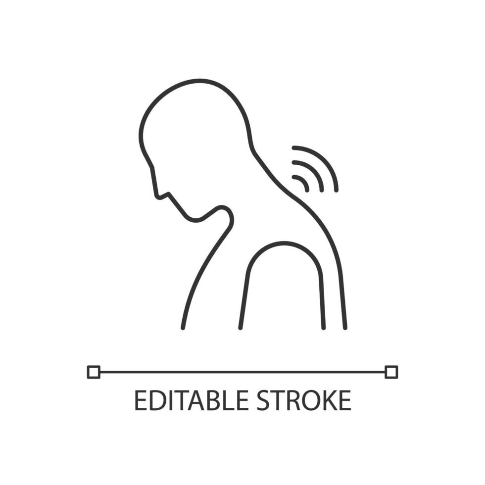 hals reumatism linjär ikon. leder inflammation. cervikal spondylos. långvarig förnimmelse. tunn linje anpassningsbar illustration. kontur symbol. vektor isolerade konturritning. redigerbar linje