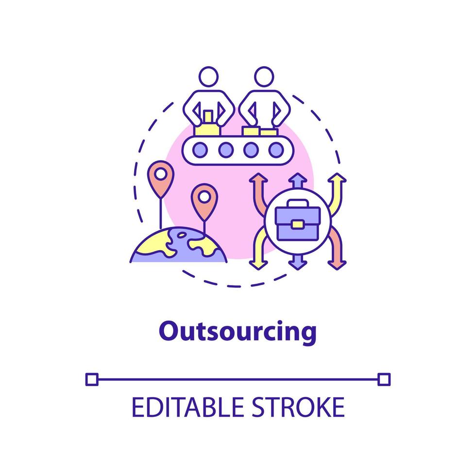 Symbol für das Outsourcing-Konzept. billige Arbeitskräfte. Kosten reduzieren. Marktwirtschaft Nachteile abstrakte Idee dünne Linie Illustration. isolierte Umrisszeichnung. editierbarer Strich. Arial, unzählige pro-fette Schriftarten verwendet vektor