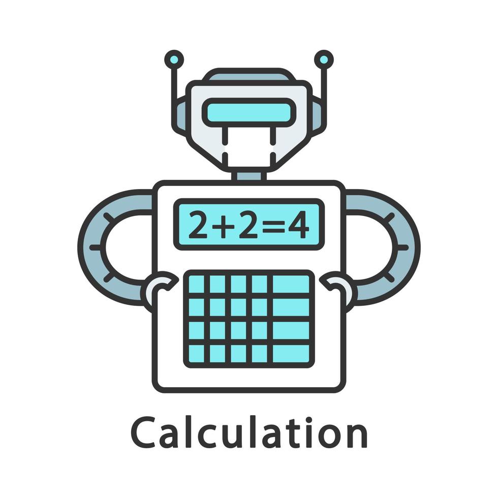 Berechnungsfarbsymbol. komplexe mathematische Berechnungen. Roboter hält Taschenrechner. Robotische Prozessautomatisierung. isolierte Vektorillustration vektor