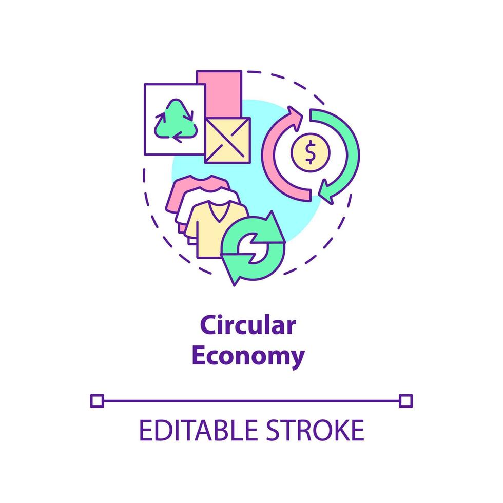 cirkulär ekonomi koncept ikon. ta itu med den globala uppvärmningen. ekonomi modeller abstrakt idé tunn linje illustration. isolerade konturritning. redigerbar linje. arial, otaliga pro-bold typsnitt som används vektor