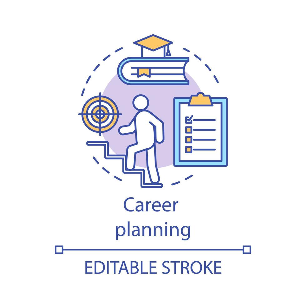 karriärplanering koncept ikon. professionell tillväxt idé tunn linje illustration. målprestation. utbildning, praktikprogram. rörelse för karriärstege. vektor isolerade konturritning. redigerbar linje