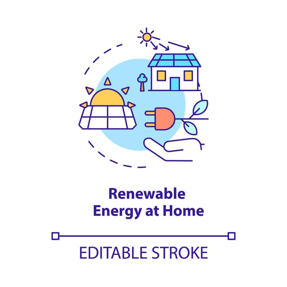 erneuerbare energie zu hause konzept symbol. Solarstrom. Klimawandel abstrakte Idee dünne Linie Illustration. isolierte Umrisszeichnung. editierbarer Strich. Roboto-Medium, unzählige pro-fette Schriftarten verwendet vektor