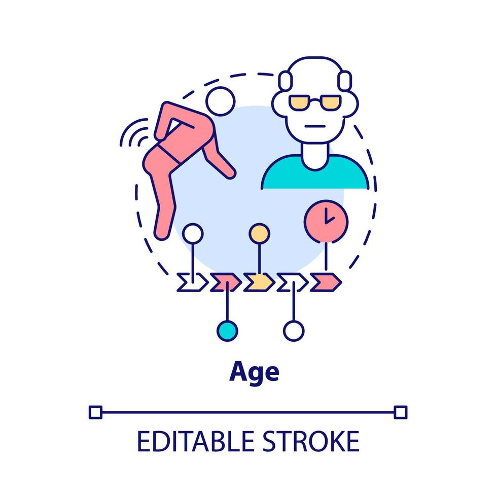 Alterskonzept-Symbol. arthritis risikofaktor abstrakte idee dünne linie illustration. ältere Menschen mit einem höheren Risiko für Gelenkerkrankungen. Arthrose. Vektor isolierte Umrissfarbe Zeichnung. editierbarer Strich