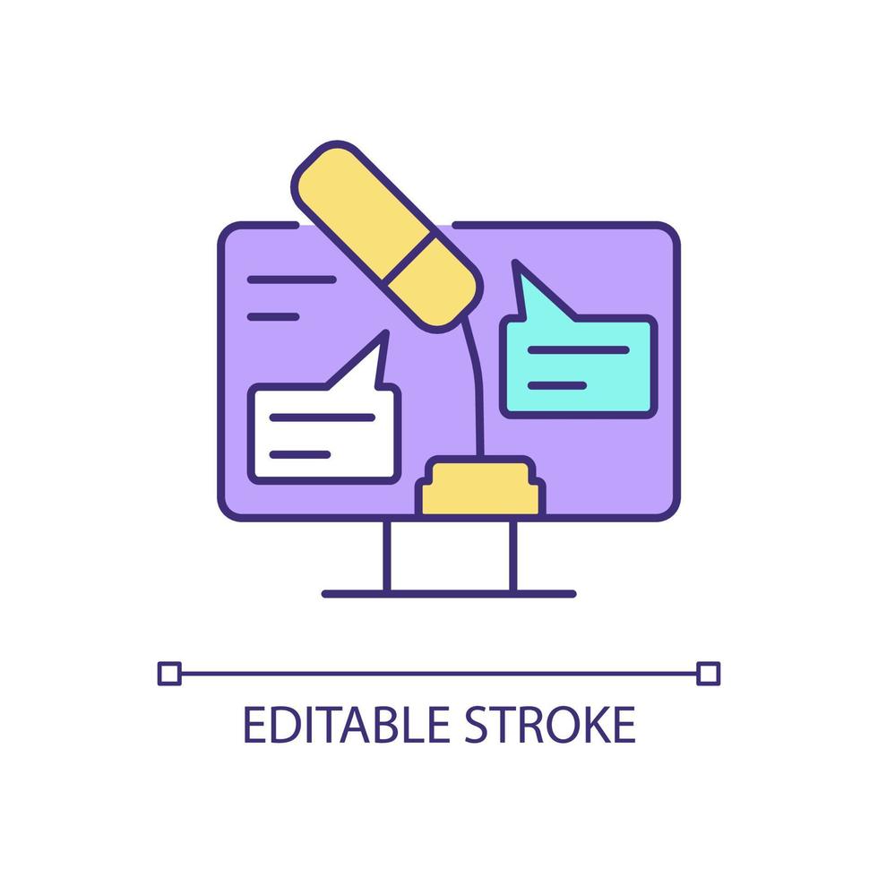 digitales oratorium rgb-farbsymbol. öffentliches Reden im Internet. Verbesserung der Kommunikations- und Präsentationsfähigkeiten. virtuelles treffen. isolierte vektorillustration. einfache gefüllte Strichzeichnung. editierbarer Strich vektor