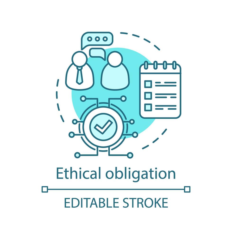 etisk skyldighet koncept ikon. företagspolitik idé tunn linje illustration. affärsetik. skydd för arbetsrätt, engagemang. anställningskontrakt. vektor isolerade konturritning. redigerbar linje