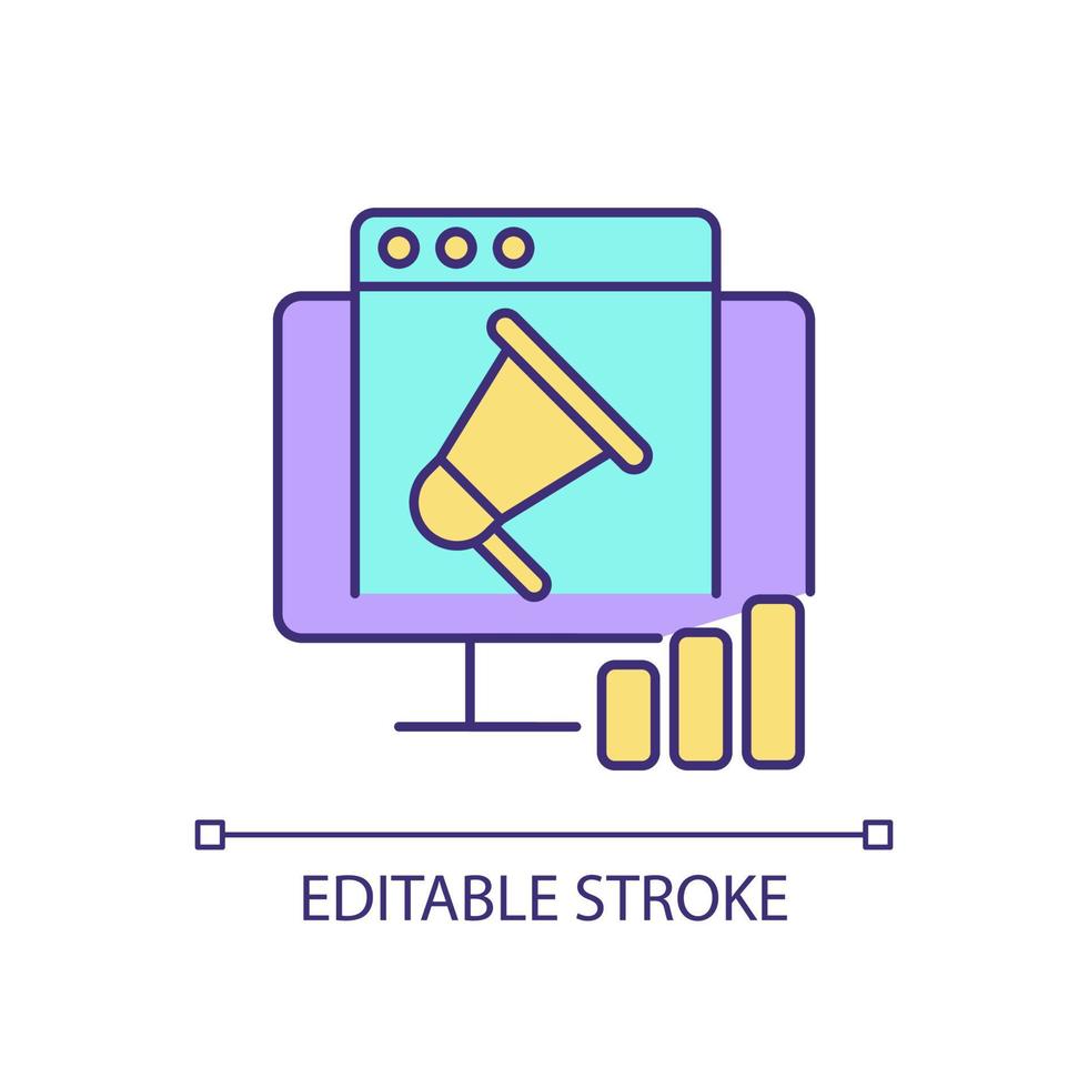 digital marknadsföring rgb färgikon. nå potentiella kunder. marknadsföring av produkter online. nätverksmarknadsföringskanaler. isolerade vektor illustration. enkel fylld linjeteckning. redigerbar linje