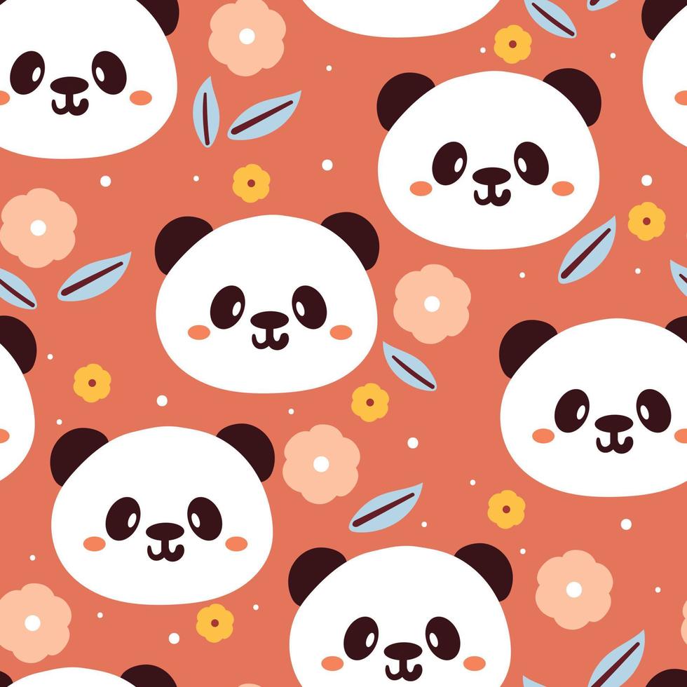 nahtlose musterhandzeichnungskarikatur von panda und blume. für Stoffdruck, Textil, Kindertapete vektor