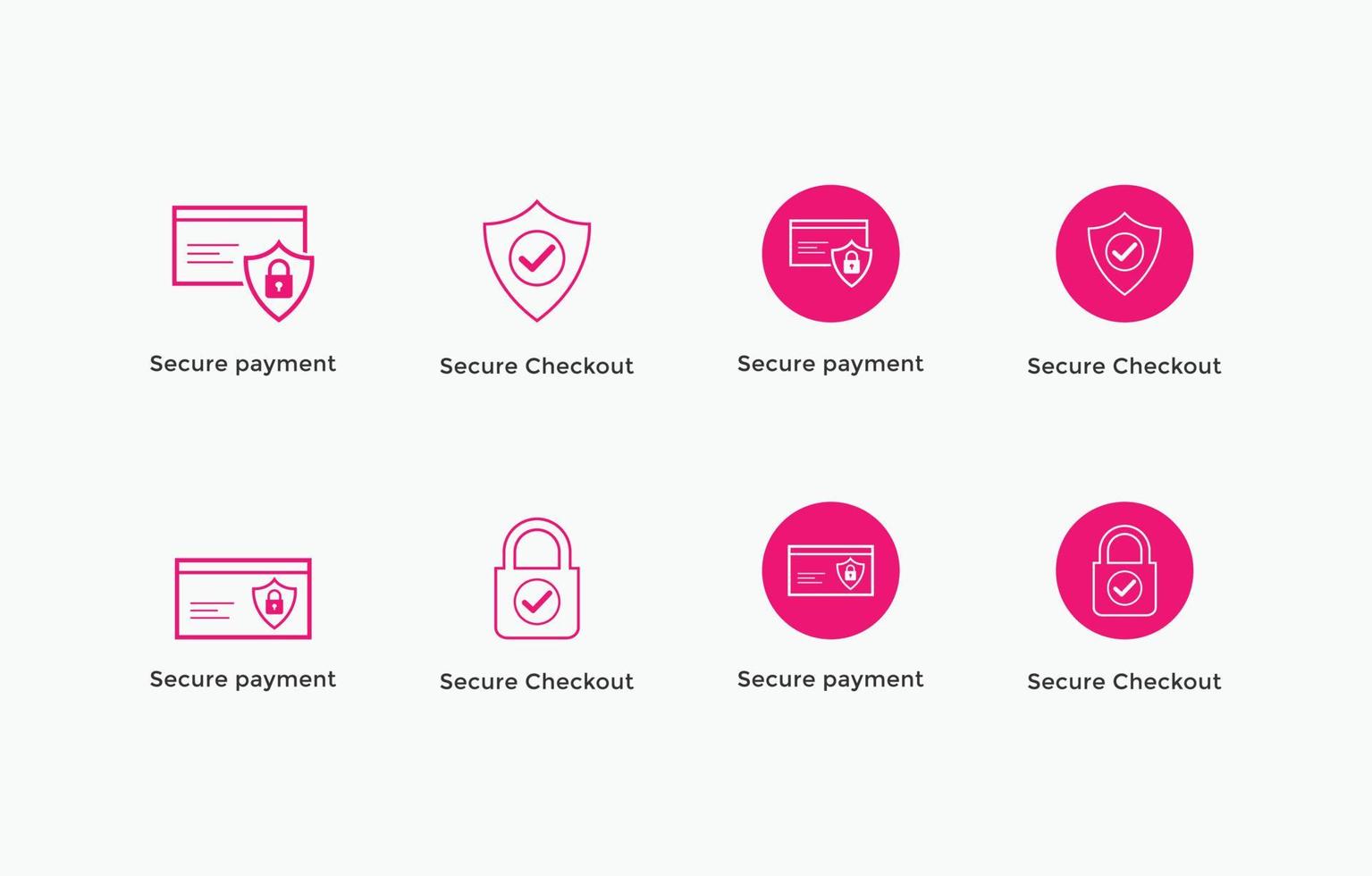 säker betalning, säker utcheckning ikonuppsättning. e-handelsikon vektor