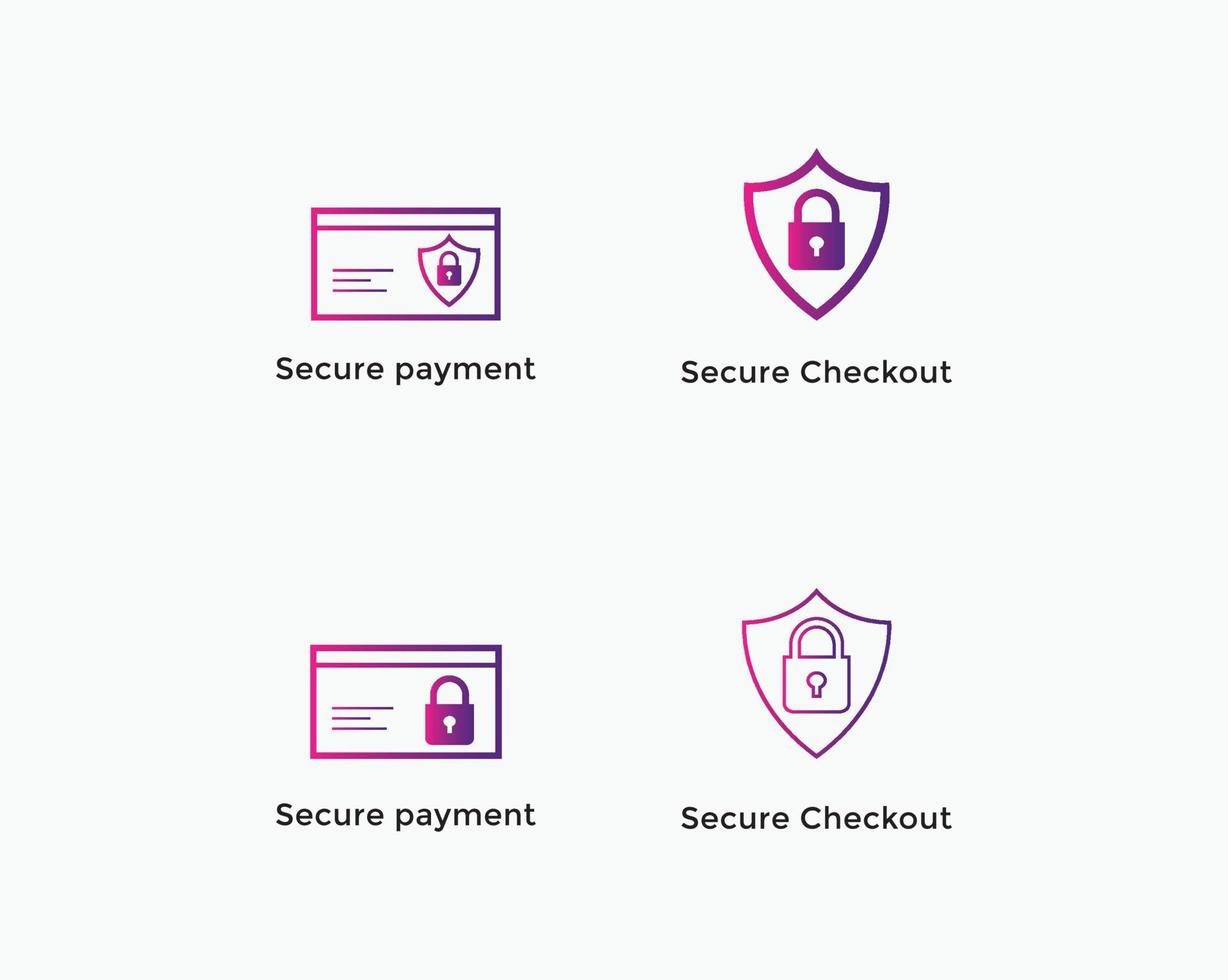 uppsättning säker betalning, säker kassalinjeikon vektor