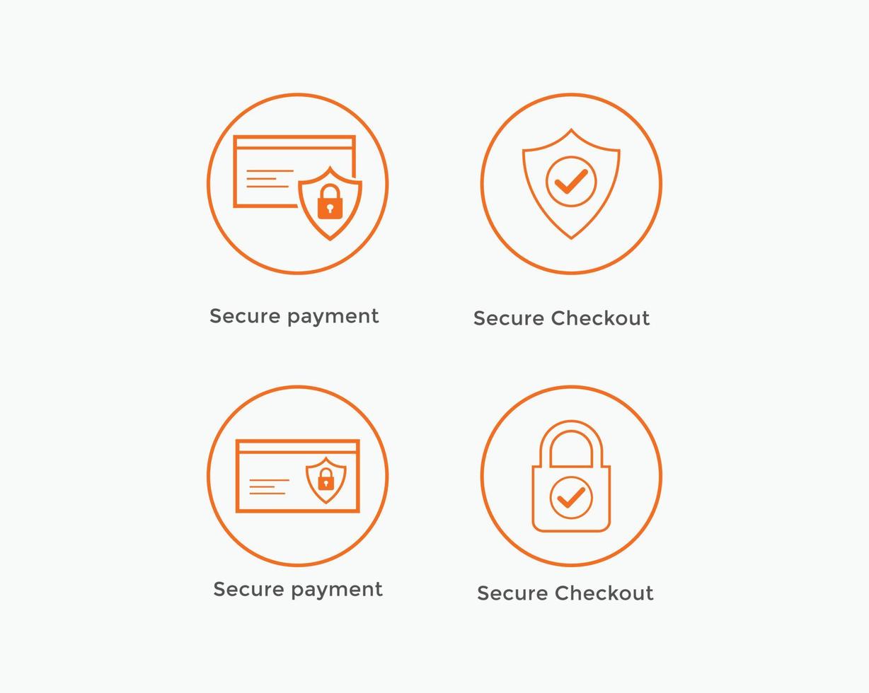 säker betalning, säker utcheckning ikonuppsättning. e-handelsikon vektor
