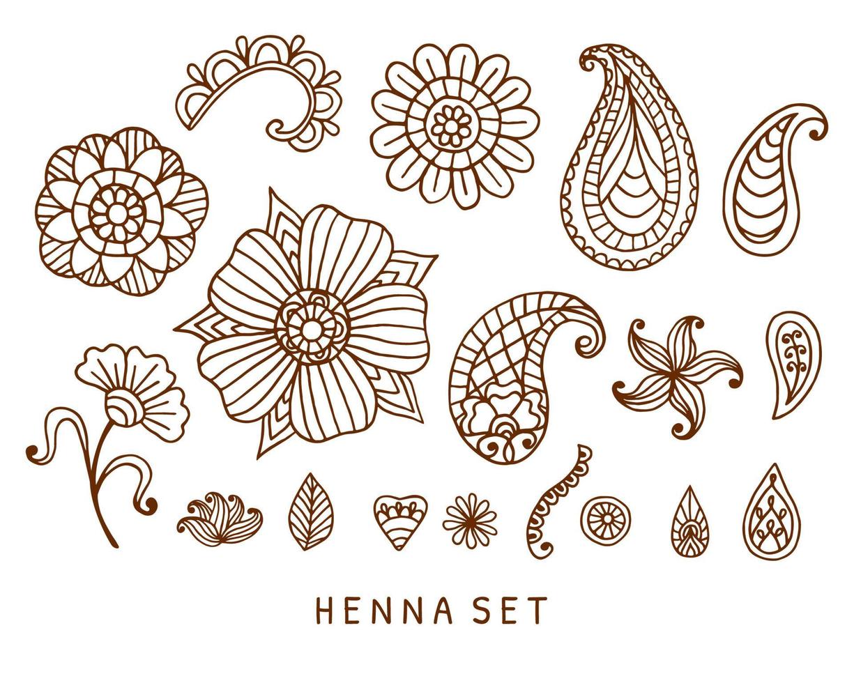 Vektor-Henna-Tattoo-Doodles-Set vektor