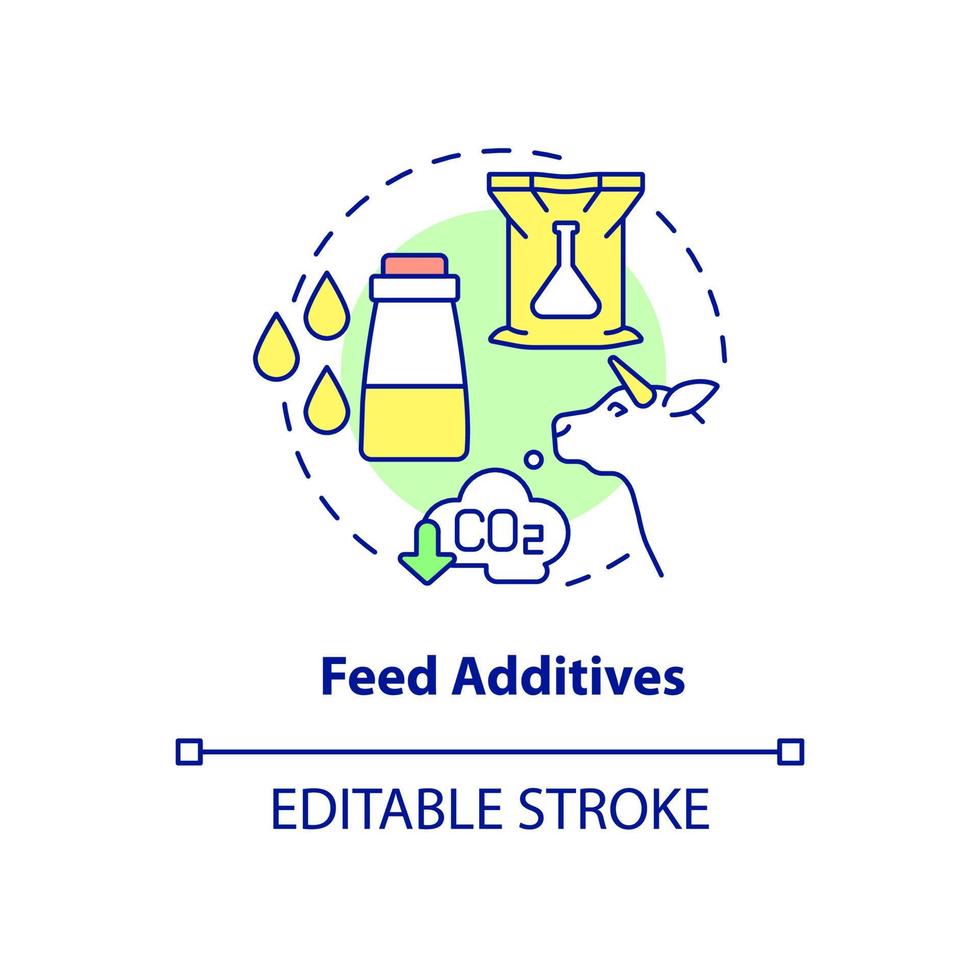 Symbol für das Konzept von Futtermittelzusatzstoffen. Milchkühe Ernährung abstrakte Idee dünne Linie Abbildung. Methan reduzieren. isolierte Umrisszeichnung. editierbarer Strich. Roboto-Medium, unzählige pro-fette Schriftarten verwendet vektor