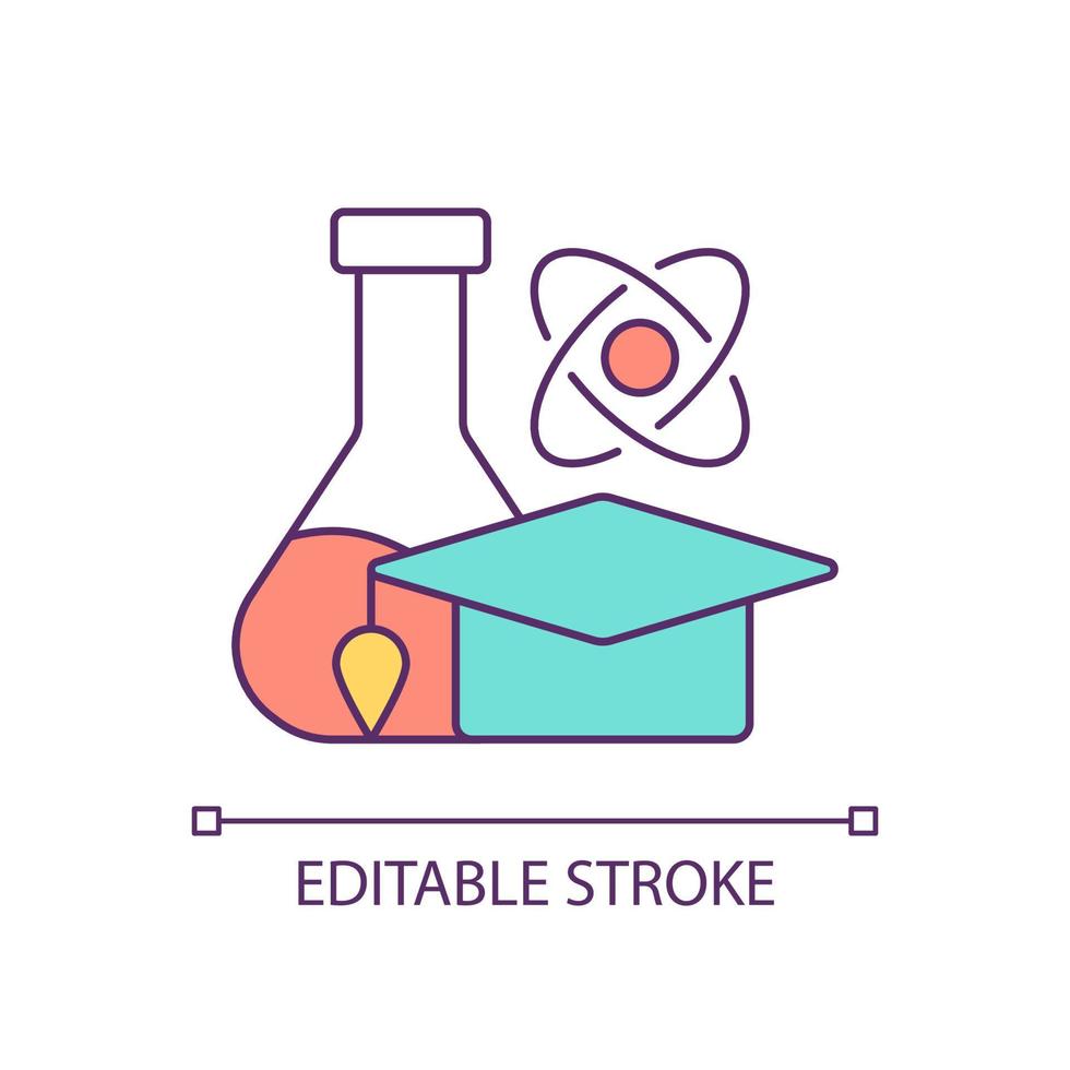 vetenskap rgb färgikon. kemi och fysik. universitetsexamen. akademisk vetenskaplig examen. utbildningsprocessen. isolerade vektor illustration. enkel fylld linjeteckning. redigerbar linje