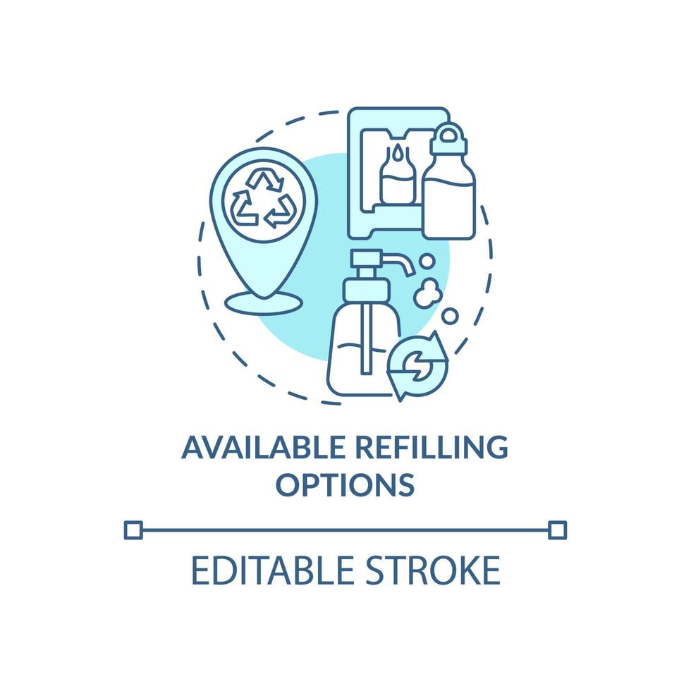 Konzeptsymbol für verfügbare Nachfülloptionen. stadtlösung abstrakte idee dünne linie illustration. Verringerung des ökologischen Fußabdrucks. Vektor isolierte Umrissfarbe Zeichnung. editierbarer Strich