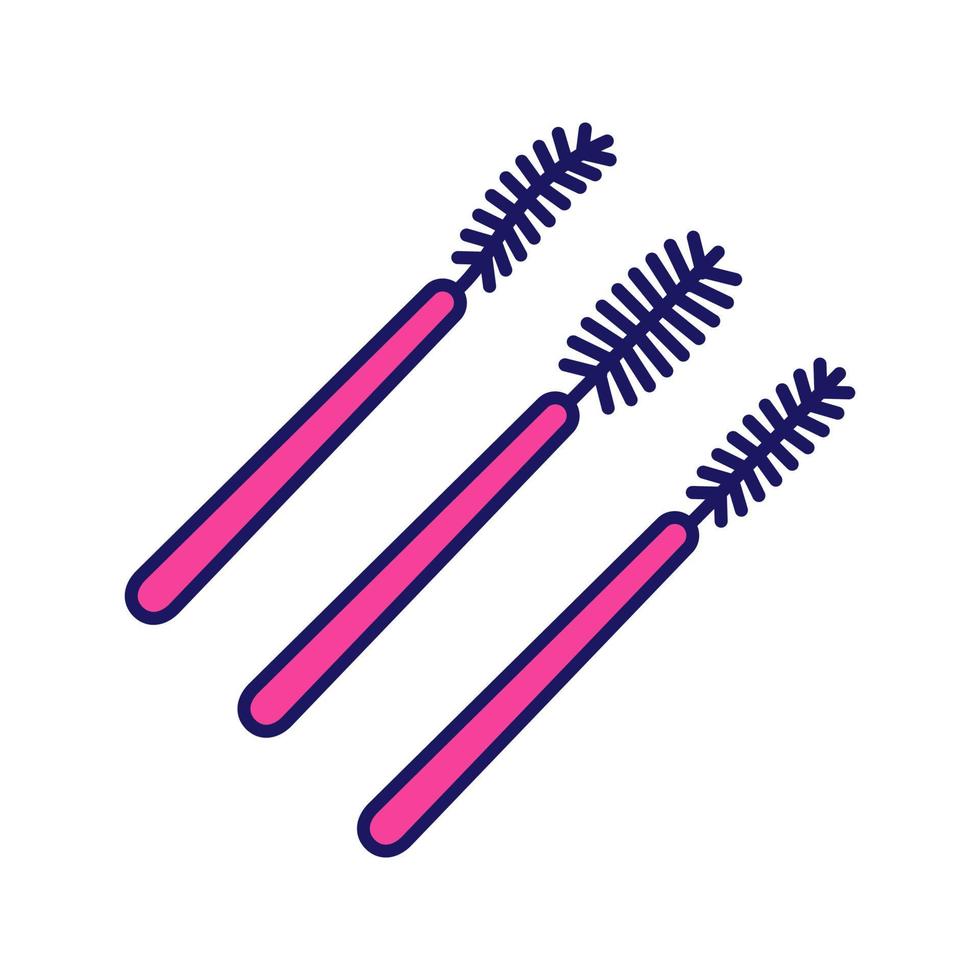 Farbsymbol für Einweg-Mascara-Zauberstäbe. Arten von Wimpernbürsten. Wimpernspuler. Applikator für Wimpernverlängerung. Make-up-Tool. isolierte Vektorillustration vektor