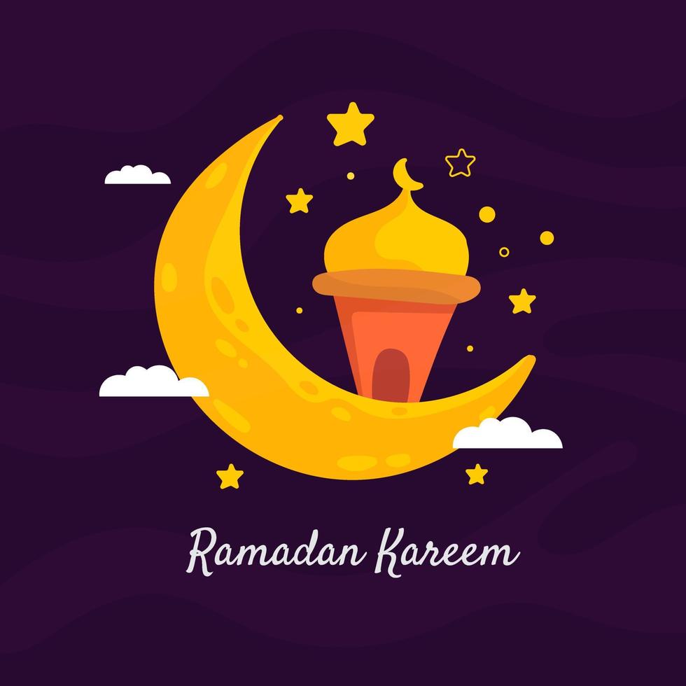 ramadan kareem illustration mit halbmond und moscheekonzept. Cartoon-Stil im flachen Design vektor
