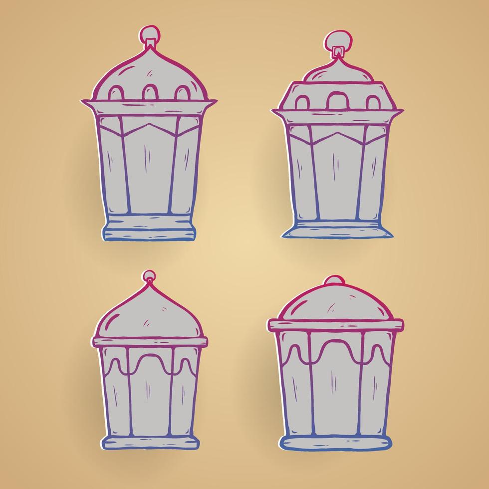 Set von handgezeichneten Laternen. Abbildung Vektorgrafik. designkonzept ramadan vintage laterne mit handgezeichnetem skizzenstil vektor