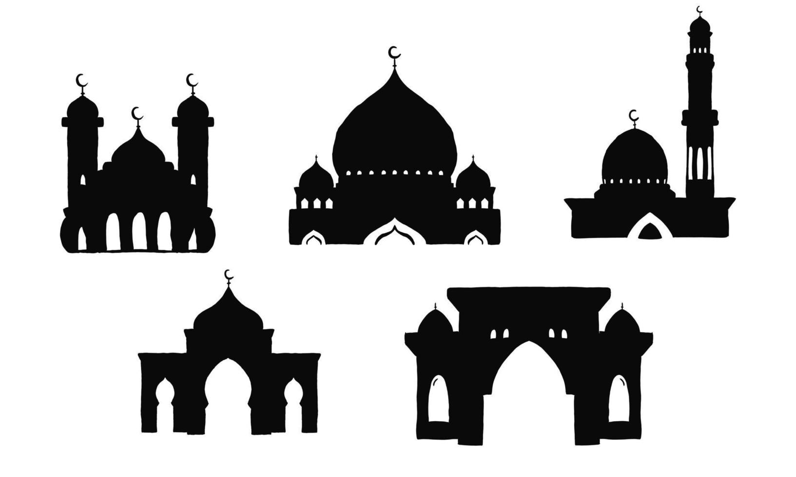 satz der islamischen moschee der silhouette. Abbildung Vektorgrafik. designkonzept moschee mit handgezeichnetem stil vektor