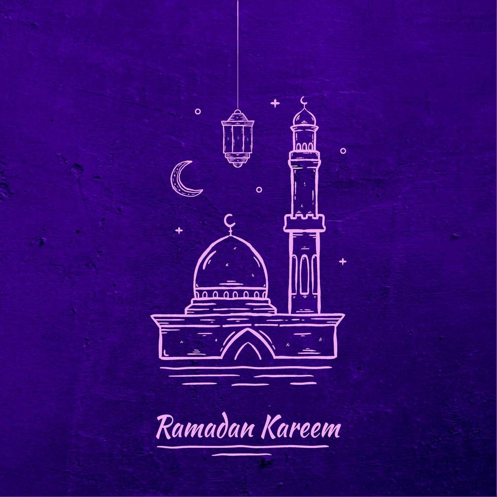 ramadan kareem illustration mit moschee und laternenkonzept. handgezeichneter skizzenstil vektor