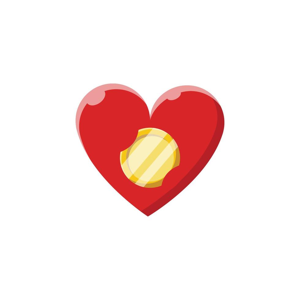 guldmynt i hjärtat platt illustration. ren glänsande ikon designelement med skugga på isolerade vit bakgrund vektor