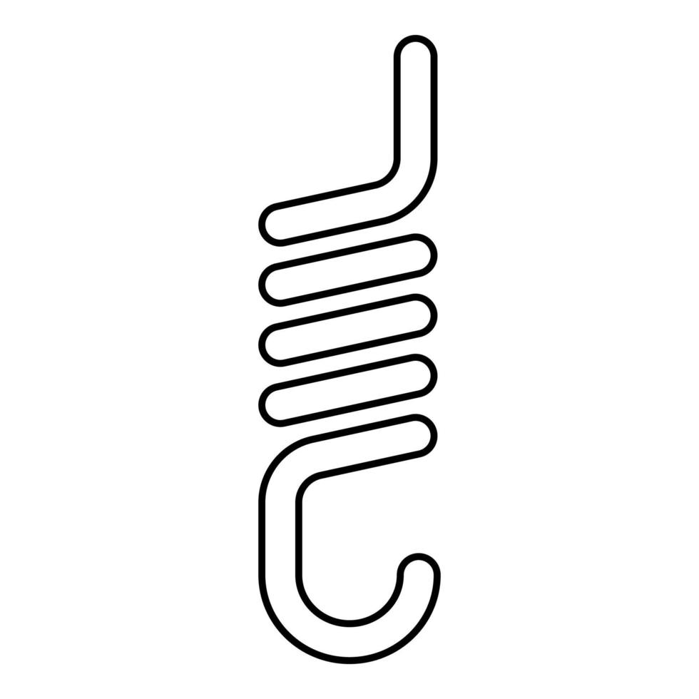 Feder mit Hakenspannung Verlängerungsspule Kupplung für Autoaufhängung Kontur Umrisslinie Symbol Farbe schwarz Vektor Illustration Bild dünn flach Stil
