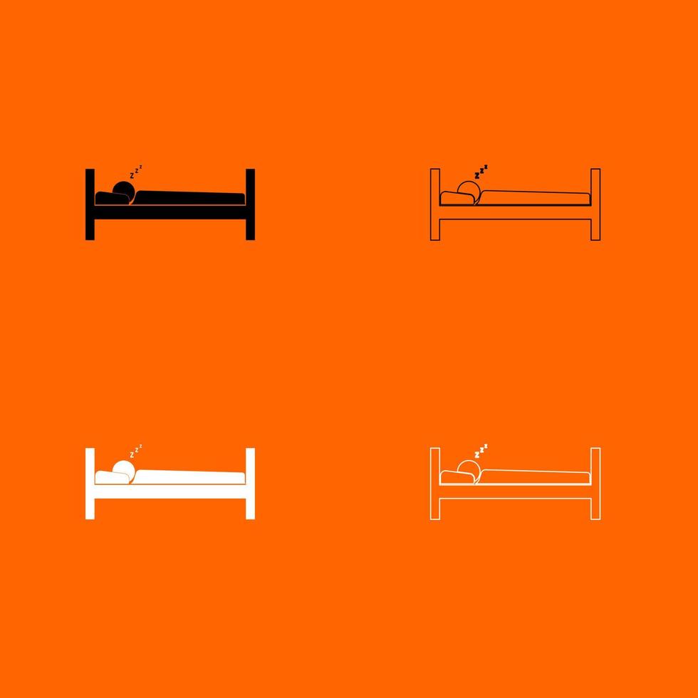 Mann schläft Symbolsatz weiß schwarz Farbe Vektor Illustration Bild flachen Stil