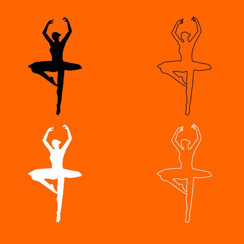 balettdansös ikonuppsättning vit svart färg vektor illustration bild platt stil