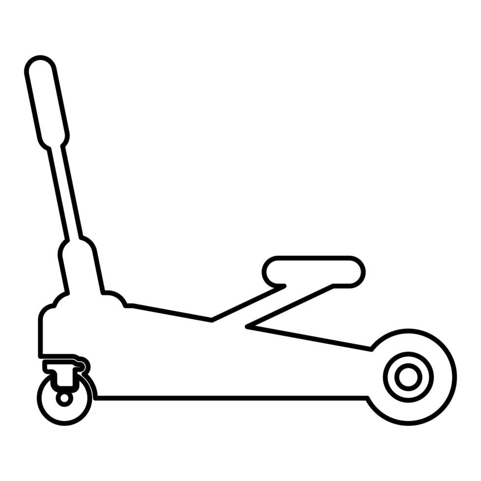 Wagenheber hydraulisches Auto auf Rädern Autoreparaturservice Kontur Umrisslinie Symbol Farbe schwarz Vektor Illustration Bild dünn flach Stil