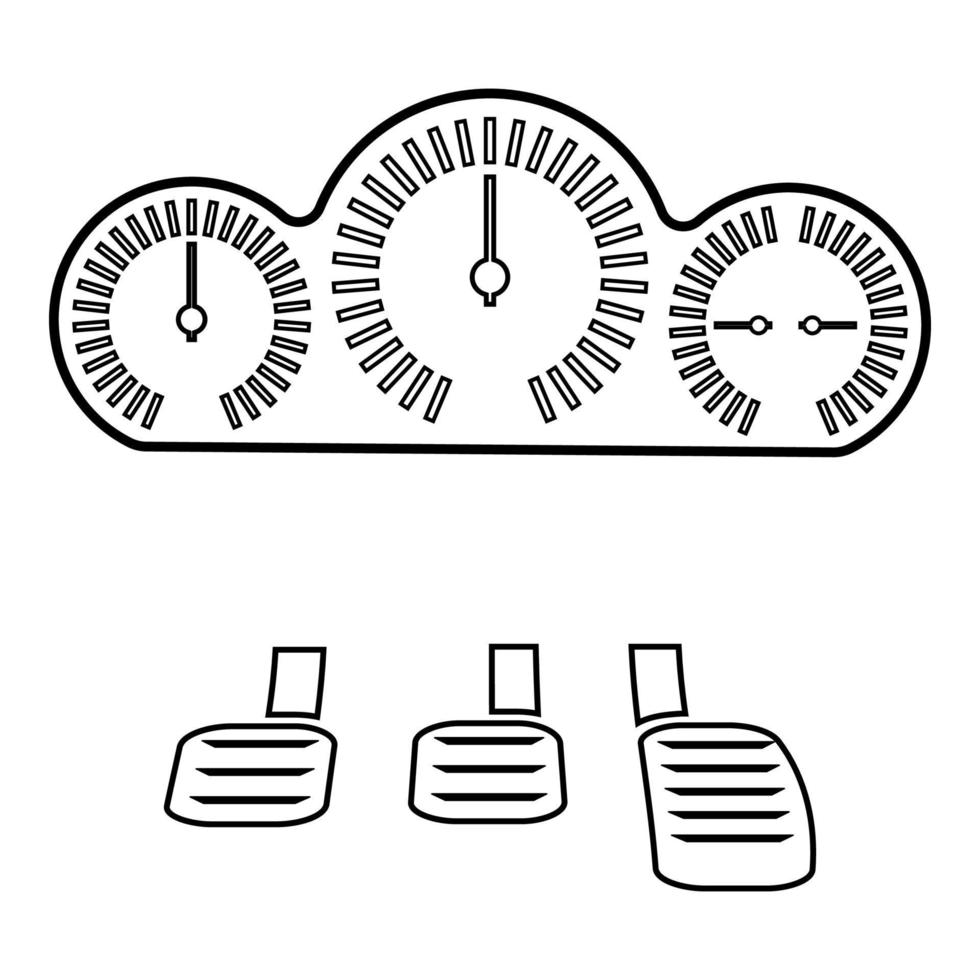 instrumentbräda pedaler kontur kontur linje ikon svart färg vektor illustration bild tunn platt stil