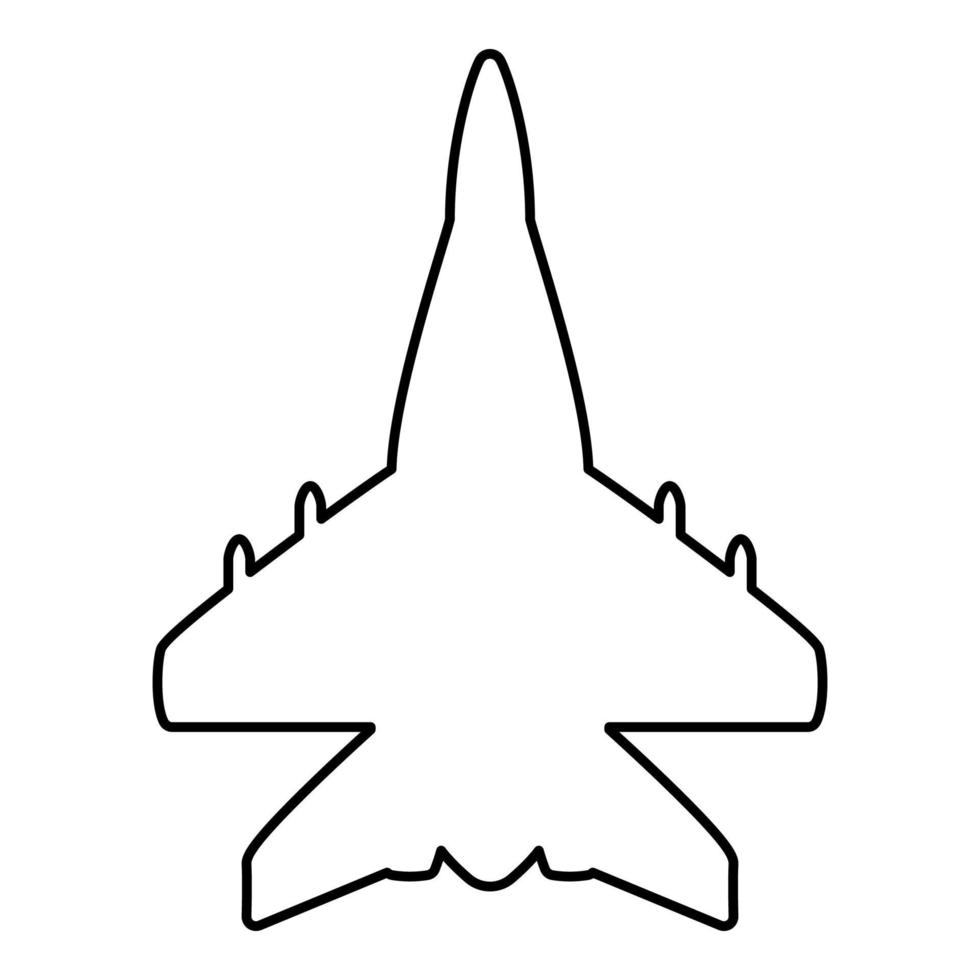 jetplan fighter reaktiv jakt militär kontur kontur linje ikon svart färg vektor illustration bild tunn platt stil
