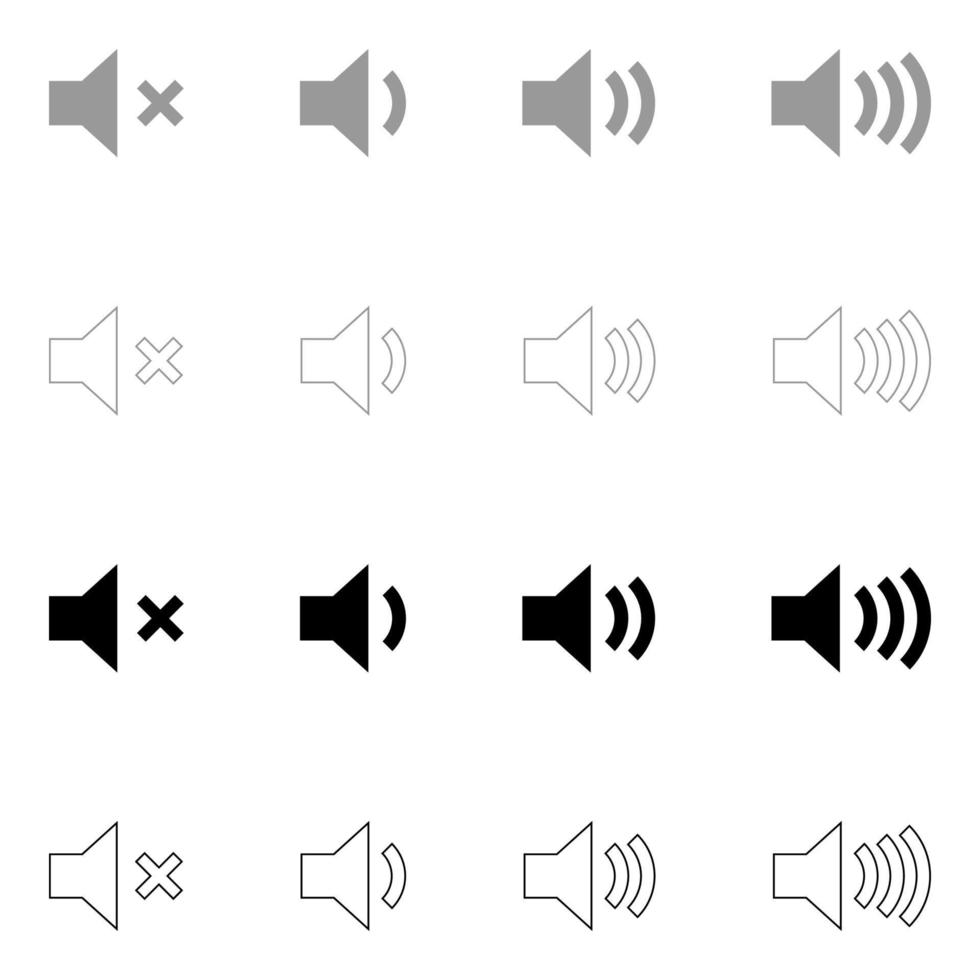 Lautstärke das Symbol für die eingestellte schwarze graue Farbe vektor