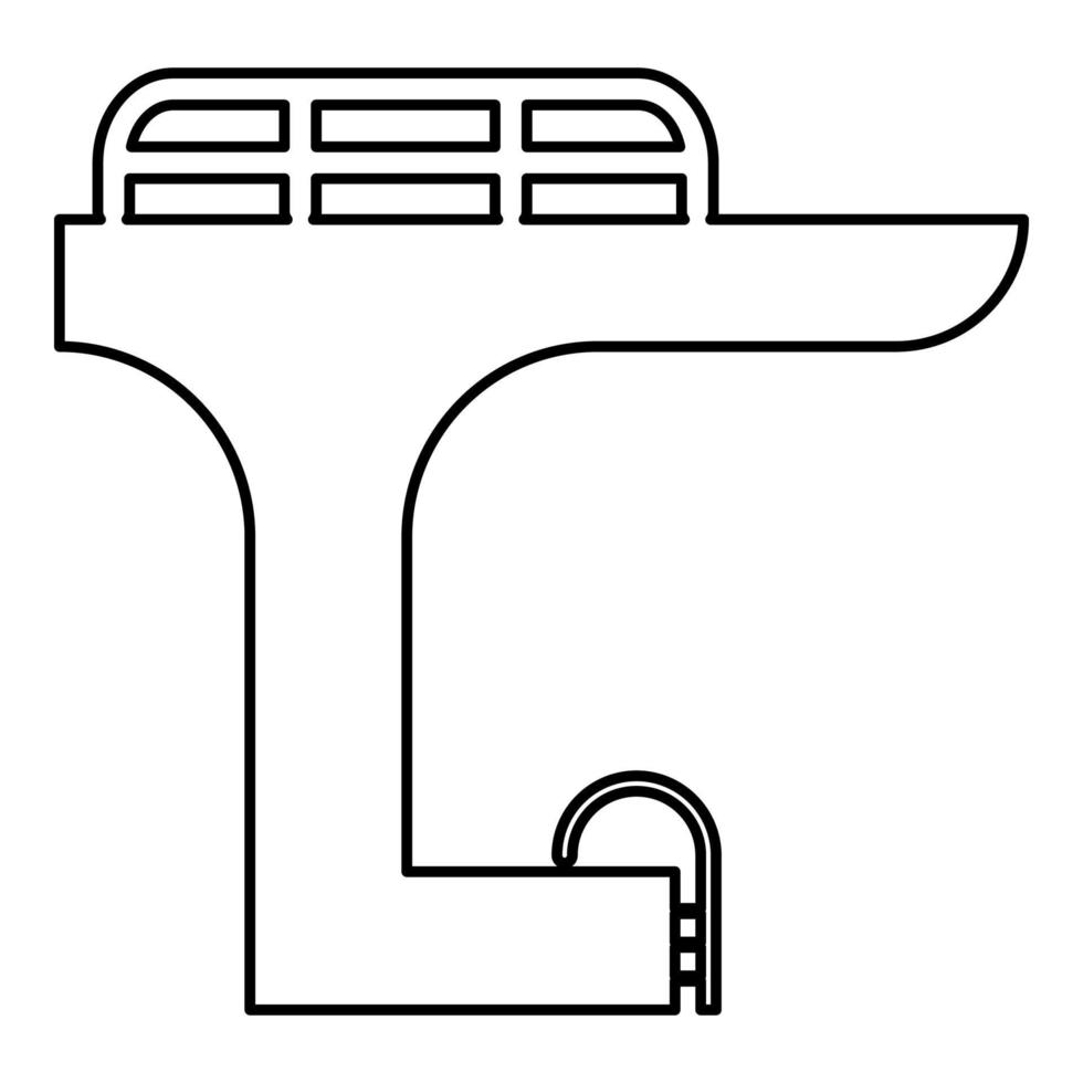 torn i poolen för hoppbräda dykning språngbräda simning kontur kontur linje ikon svart färg vektor illustration bild tunn platt stil