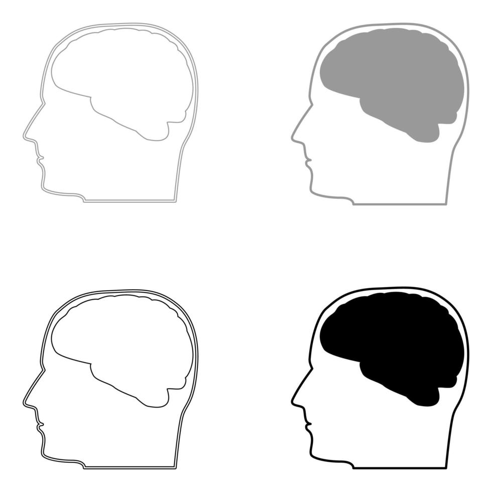 Kopf mit Gehirn das Symbol für die festgelegte schwarze graue Farbe vektor