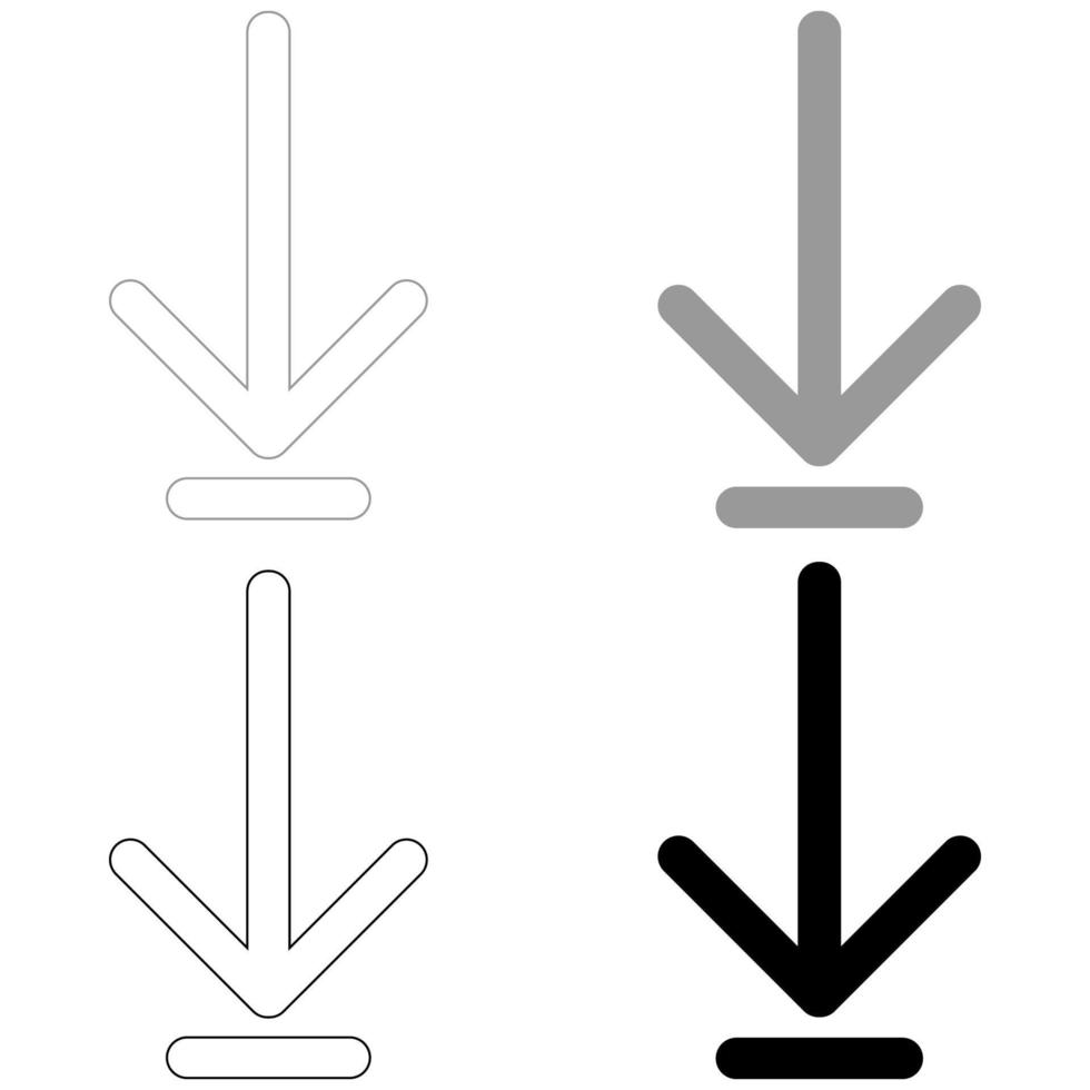 Pfeil nach unten oder Ladesymbol das Symbol für die festgelegte schwarze graue Farbe vektor