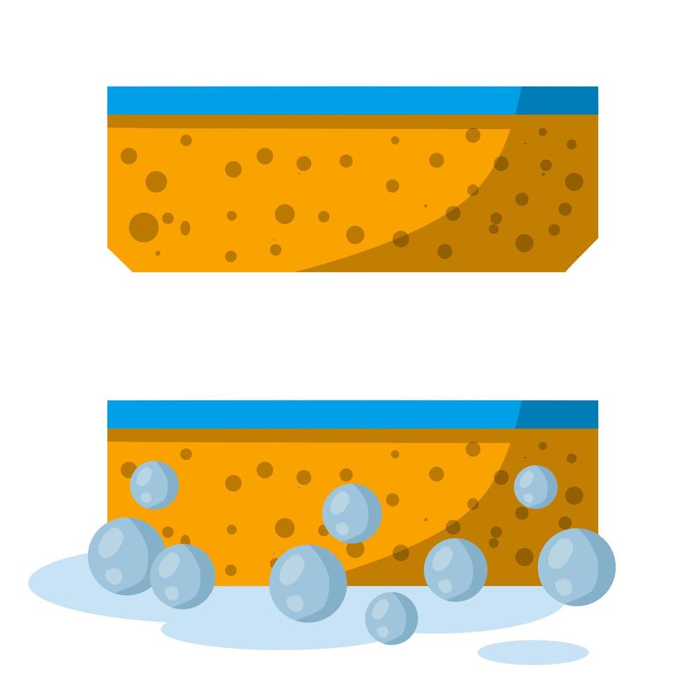 Gelber Schwamm zum Geschirrspülen. Satz von Reinigungselementen vektor